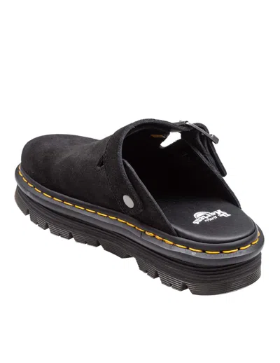 Dr. Martens Black Zebzag Suede Slingback Platform Mules In Black Bronx Suede