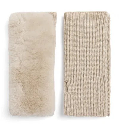 Yves Salomon Rex Rabbit Mittens In Neutral