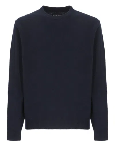 Barbour Crewneck Wool Sweater With Long Sleeves And Ribbed Trims In Blue