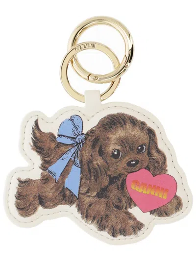 Ganni Keychain With Puppy In Brown