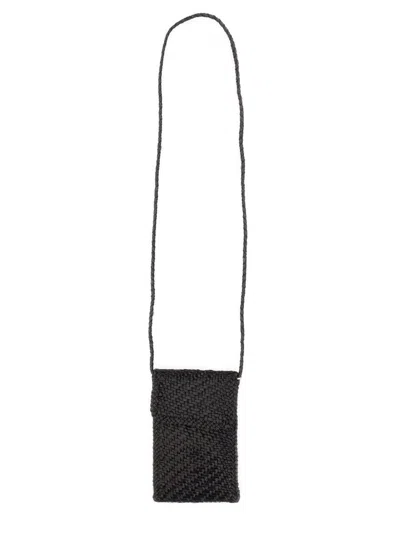 Dragon Diffusion Leather Crossbody Bag Woven Strap In Black