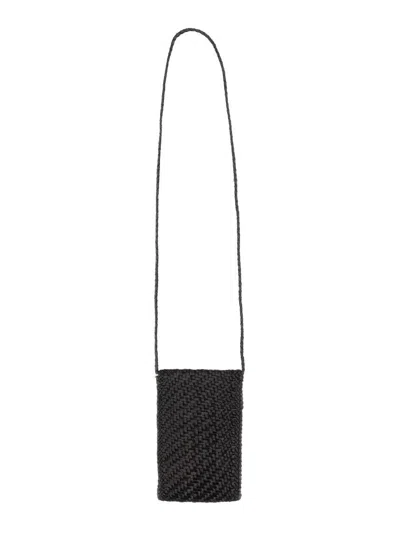 Dragon Diffusion Leather Crossbody Bag Woven Strap In Black