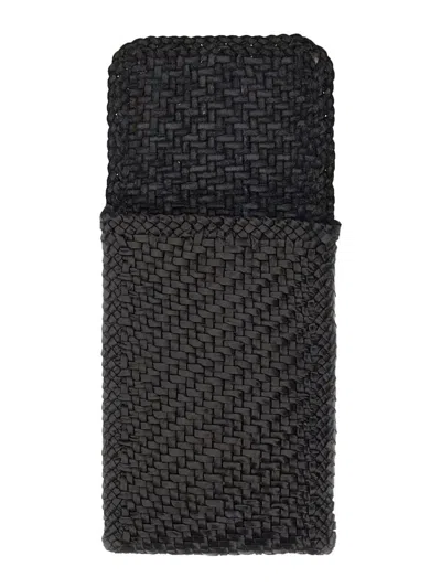 Dragon Diffusion Leather Crossbody Bag Woven Strap In Black