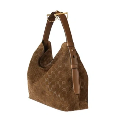 Gucci Large Beatrix Brown Suede Shopping Bag Women In Brown