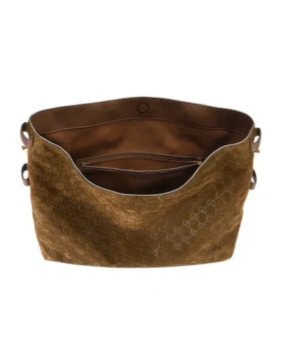 Gucci Large Beatrix Brown Suede Shopping Bag Women In Brown