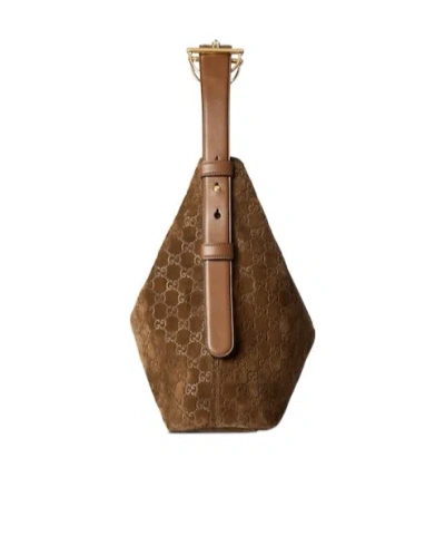 Gucci Large Beatrix Brown Suede Shopping Bag Women In Brown