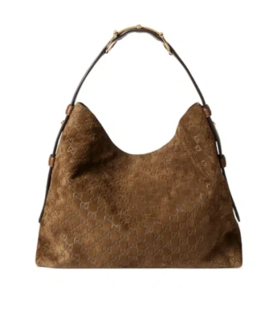 Gucci Large Beatrix Brown Suede Shopping Bag Women In Brown