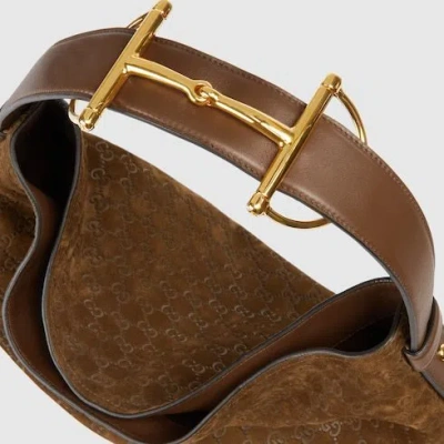 Gucci Large Beatrix Brown Suede Shopping Bag Women In Brown