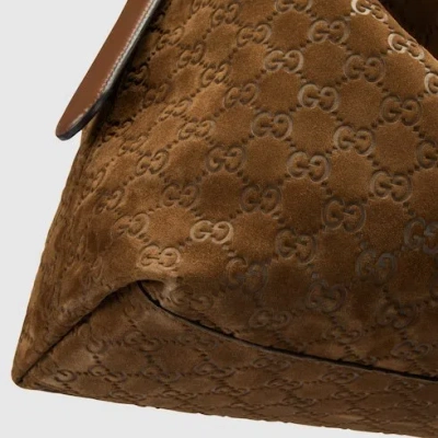 Gucci Large Beatrix Brown Suede Shopping Bag Women In Brown
