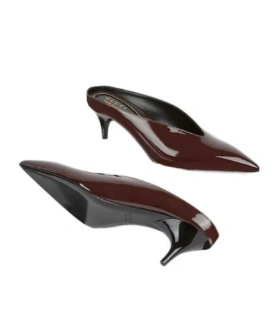 Gucci Women Sabot 97 In Glossy Patent Leather In Brown