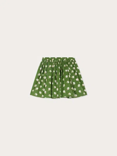 Bonpoint Suzon Green Satin Skirt With Floral Print In Organic Cotton In Green