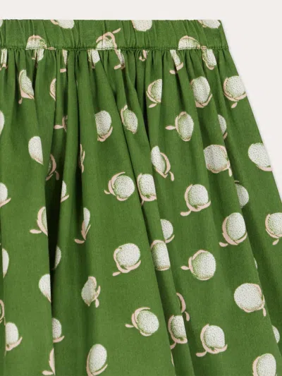Bonpoint Suzon Green Satin Skirt With Floral Print In Organic Cotton In Green