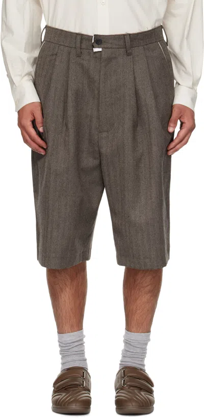 Camiel Fortgens Brown Slim Suit Shorts In Gray