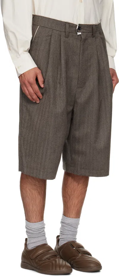 Camiel Fortgens Brown Slim Suit Shorts In Gray