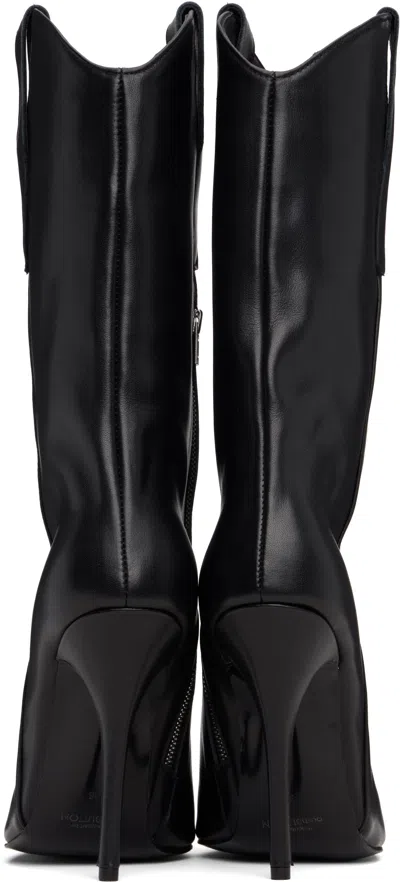 Pushbutton Pointed-toe Leather Boots In Black