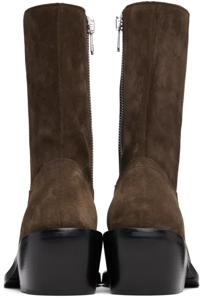 Dries Van Noten Brown Zip Boots In Black