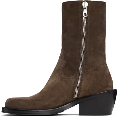 Dries Van Noten Brown Zip Boots In Black