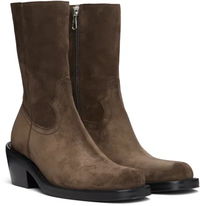 Dries Van Noten Brown Zip Boots In Black