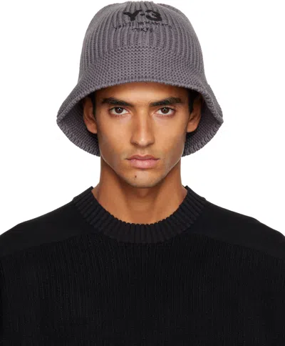 Y-3 Gray Heritage Knit Bucket Hat In Purple
