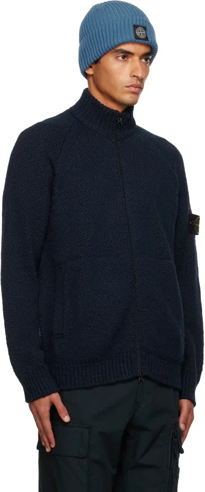 Stone Island Navy 5100051 Wool Cardigan In Blue