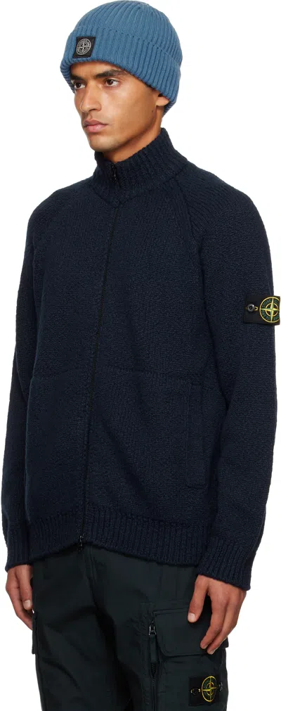 Stone Island Navy 5100051 Wool Cardigan In Blue