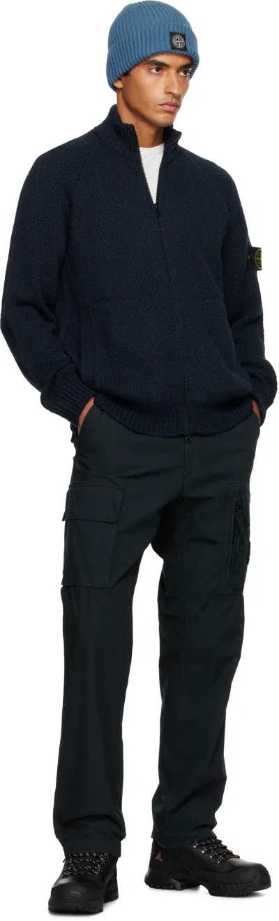 Stone Island Navy 5100051 Wool Cardigan In Blue