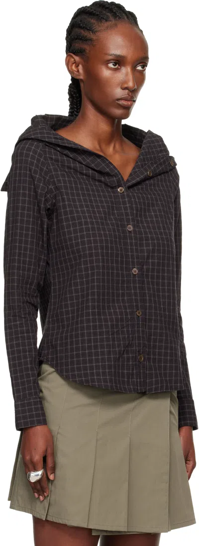 Our Legacy Off-the-shoulder Black Shirt With Subtle Grid Pattern In Black