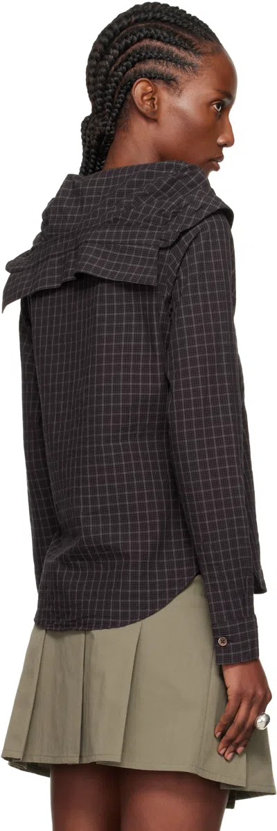 Our Legacy Off-the-shoulder Black Shirt With Subtle Grid Pattern In Black