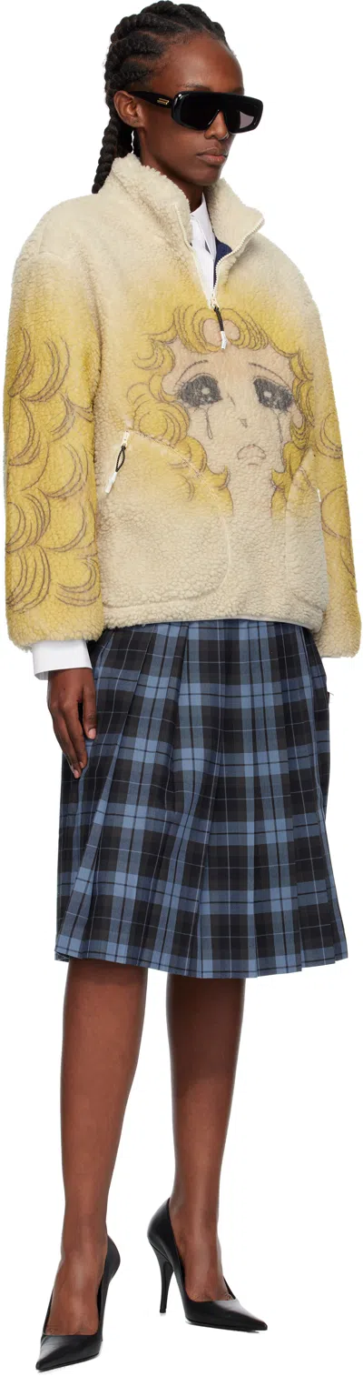 Pushbutton Yellow & Beige Crying Girl Half Zip Up Fleece Sweater In Multi