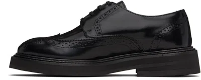 Vinny's Black Leather Brogue Officer Derbys In Black