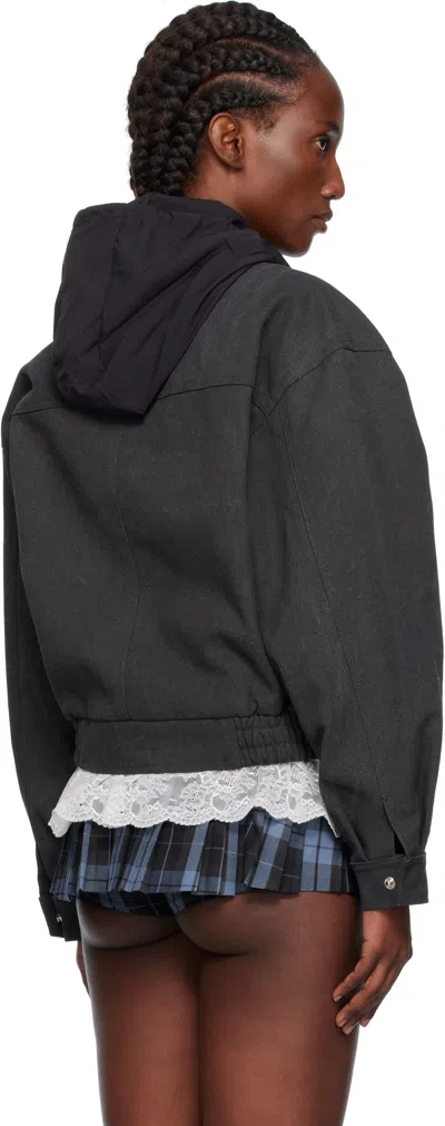 Pushbutton Black Hooded Jacket In Gray