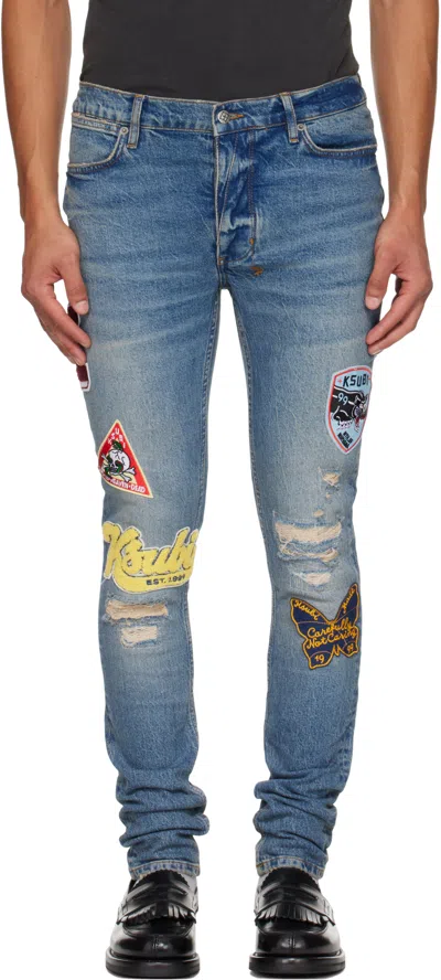 Ksubi Van Winkle Rodeo Patched Skinny Fit Jeans In Denim In Blue