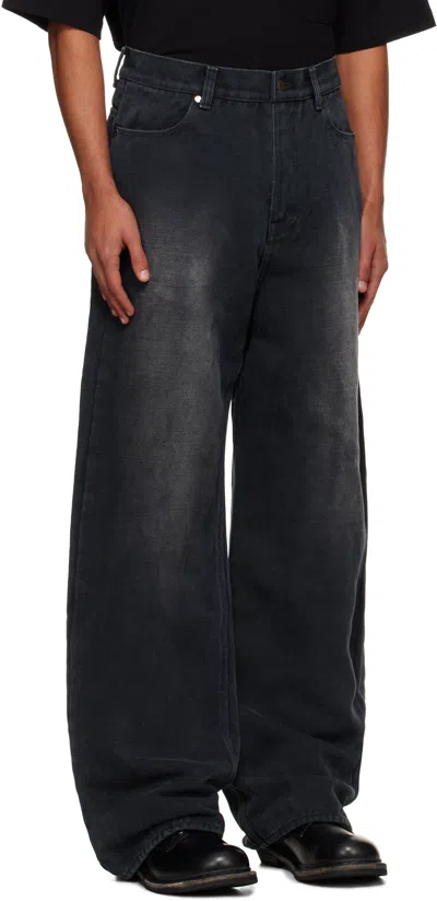 Ouat Gray Selvedge Baggie Jeans In Black