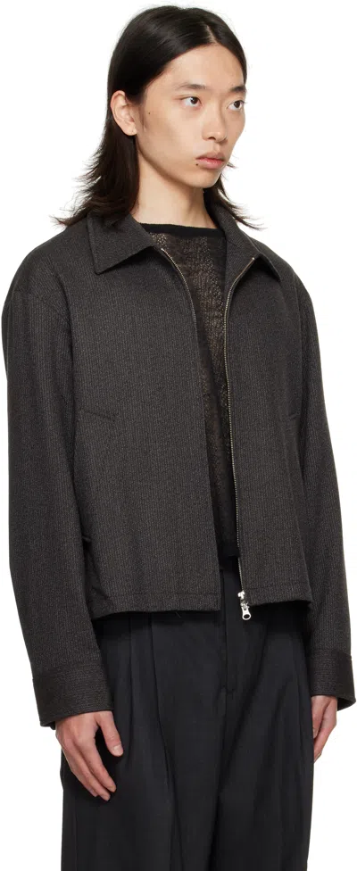 Mfpen Structured Brown Jacket With Front Zipper In Black