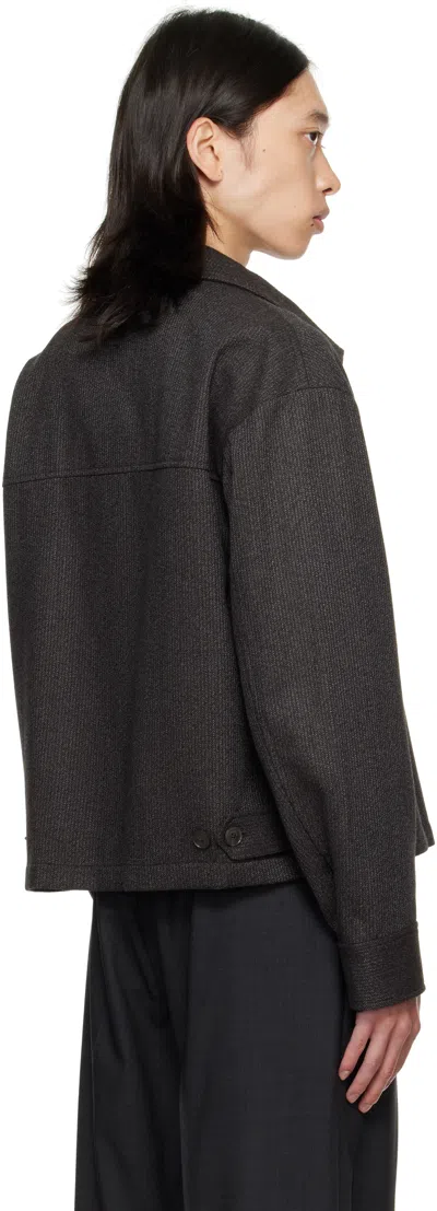 Mfpen Structured Brown Jacket With Front Zipper In Black