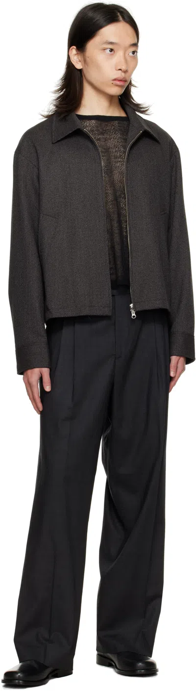 Mfpen Structured Brown Jacket With Front Zipper In Black