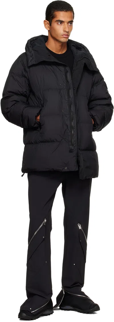 Stone Island Quilted Short Parka With Hood And Button Closures In Black