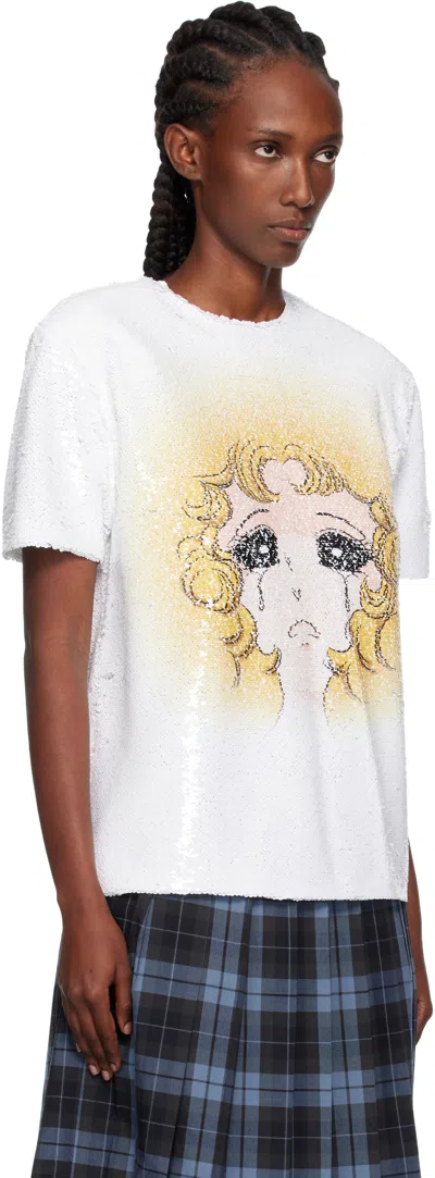 Pushbutton White Crying Girl Sequin T-shirt In White