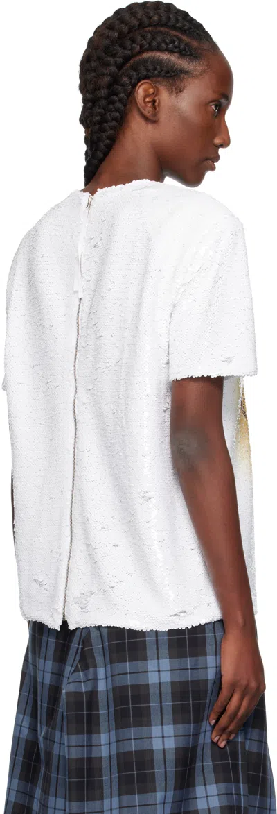 Pushbutton White Crying Girl Sequin T-shirt In White