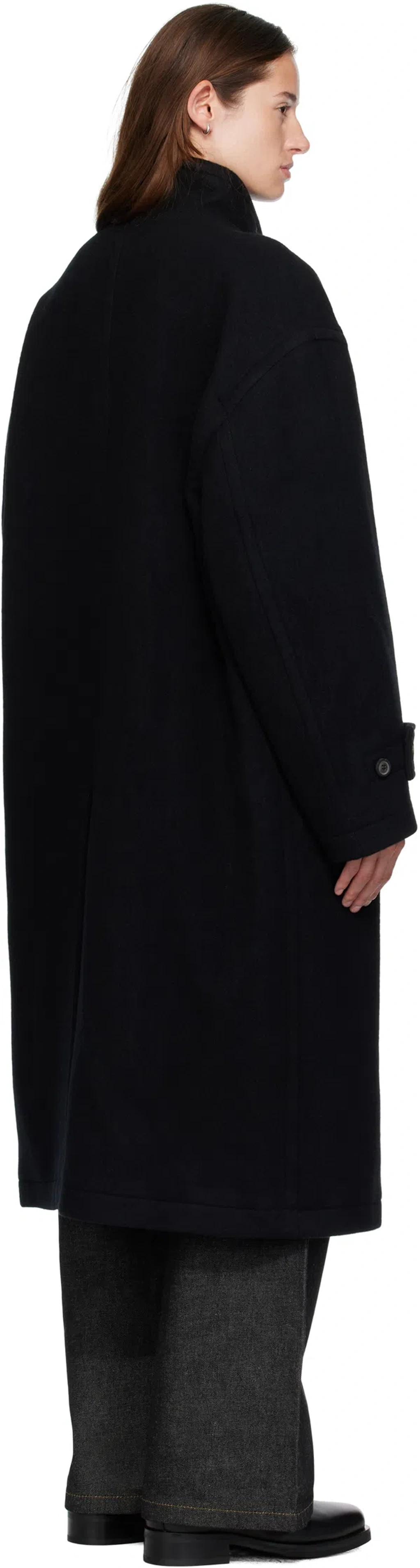 Coor Black Virgin Wool High-neck Coat | ModeSens