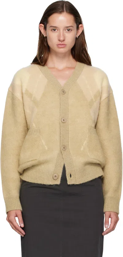 Coor Beige Hairy Mixed Argyle Cardigan In Yellow