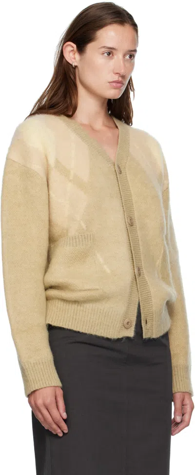 Coor Beige Hairy Mixed Argyle Cardigan In Yellow