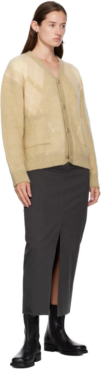 Coor Beige Hairy Mixed Argyle Cardigan In Yellow