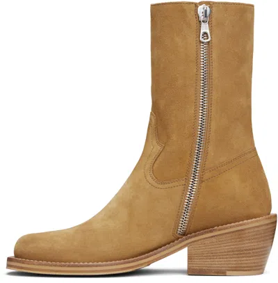 Dries Van Noten Tan Zip Boots In Brown