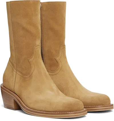 Dries Van Noten Tan Zip Boots In Brown