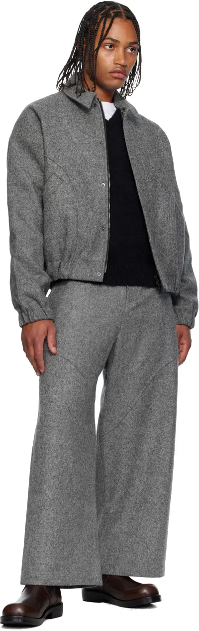 Sage Nation Gray Wool Carpenter Trousers In Gray