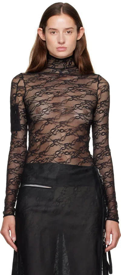 Courrèges Lace Mockneck Top In Black