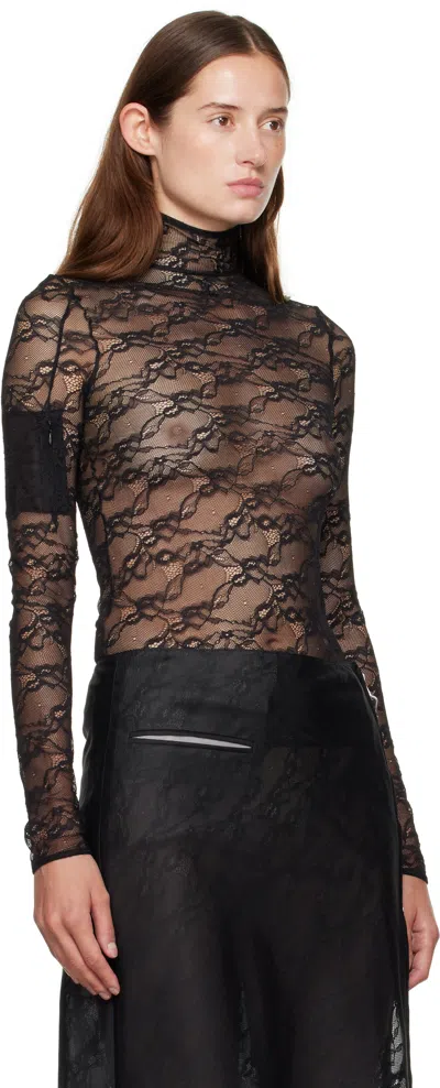 Courrèges Lace Mockneck Top In Black