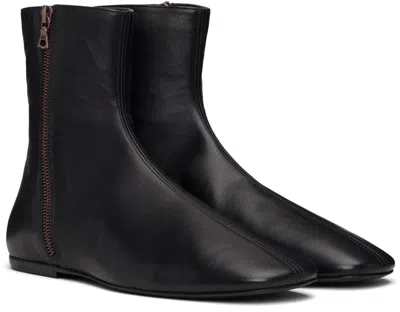 Dries Van Noten Black Leather Sock Boots In Black