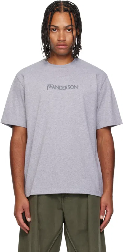 Jw Anderson Grey Crewneck T-shirt With Logo Embroidery On The Front In Gray